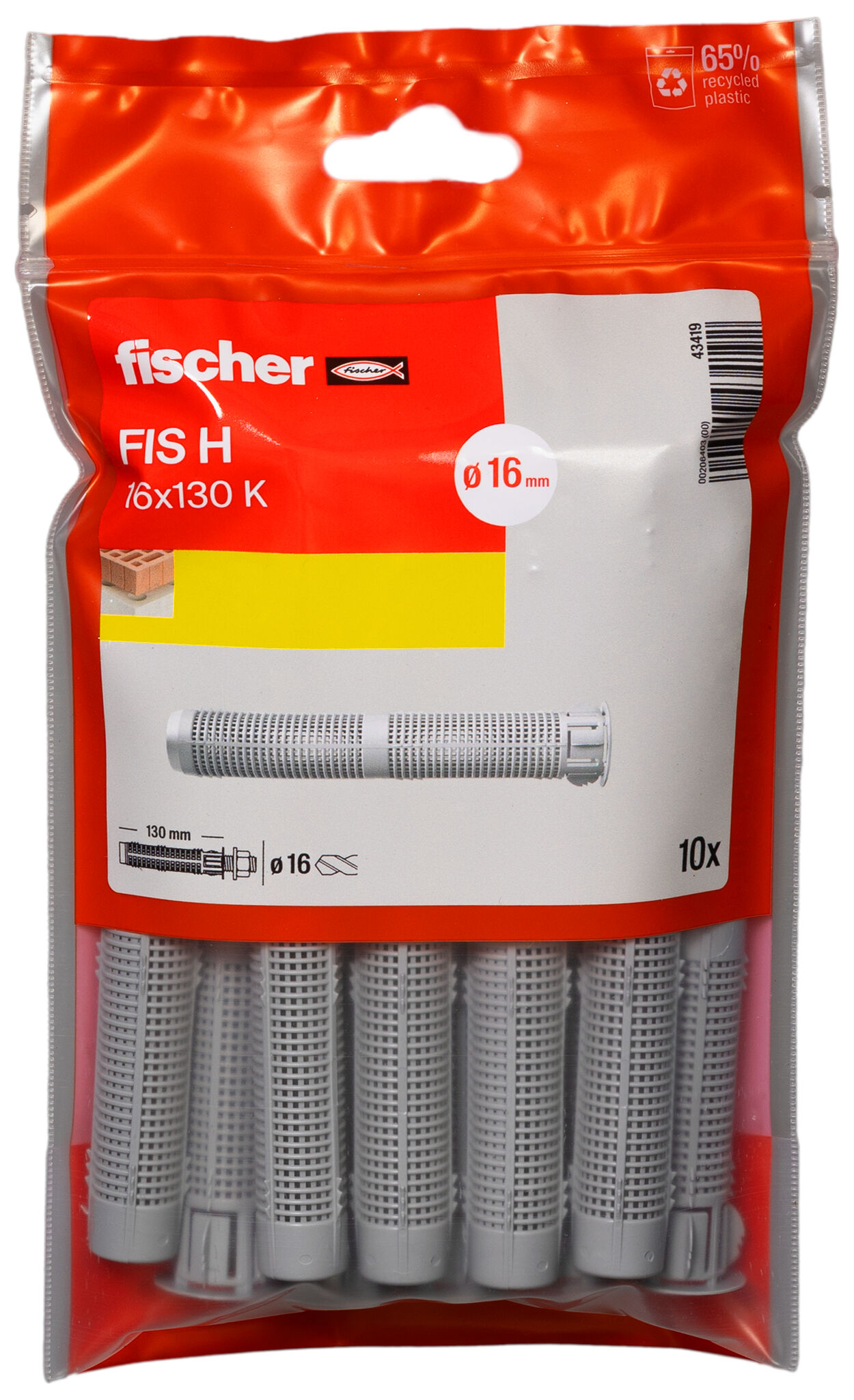 Packaging: "Tamis d'injection FIS 16X130 /10B en plastique"