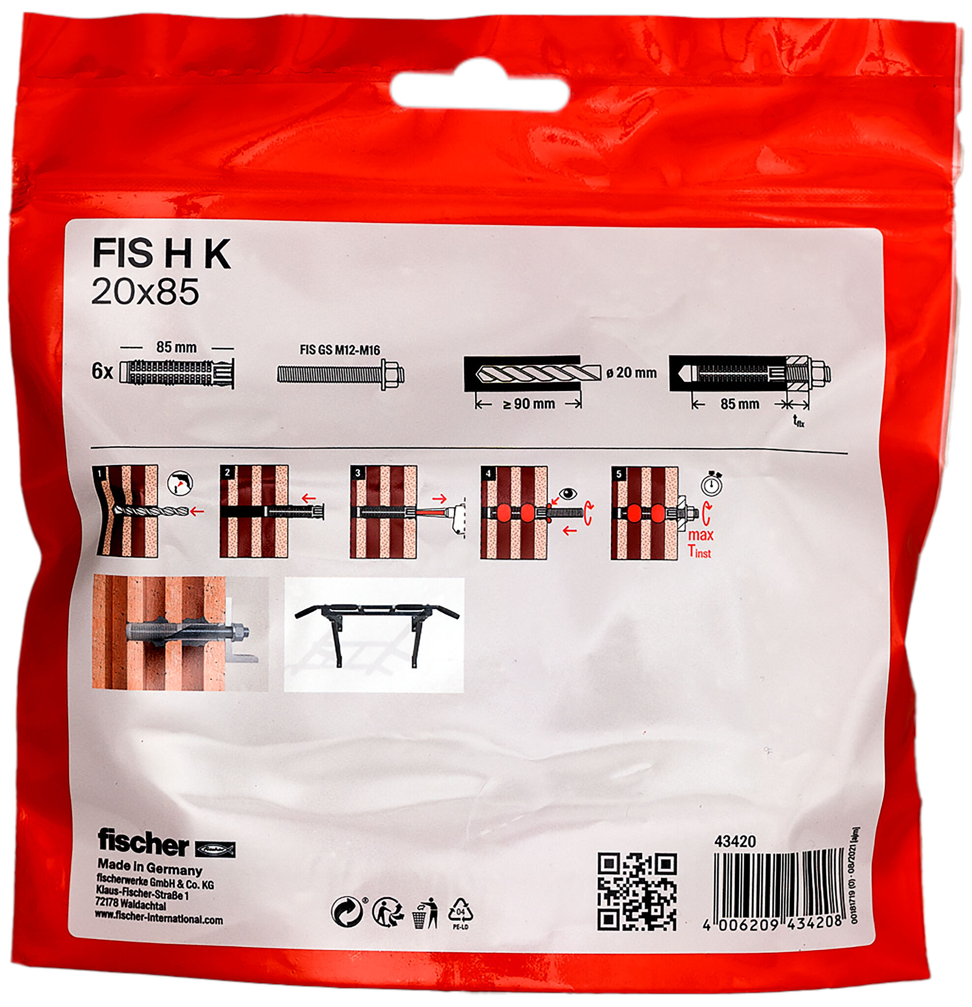 Packaging: "Tamis d'injection FIS 20X85 /6B en plastique"