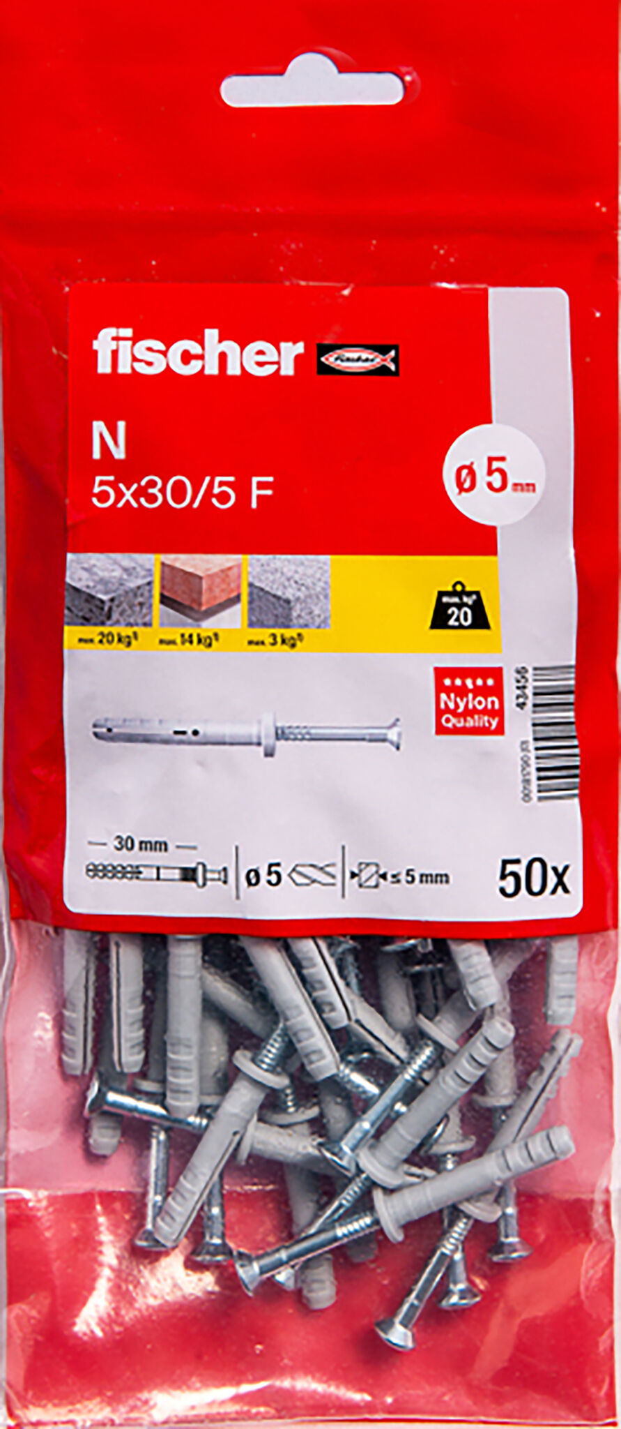Packaging: "Cheville à frapper N 5X30/5 F /50B en acier électrozingué"