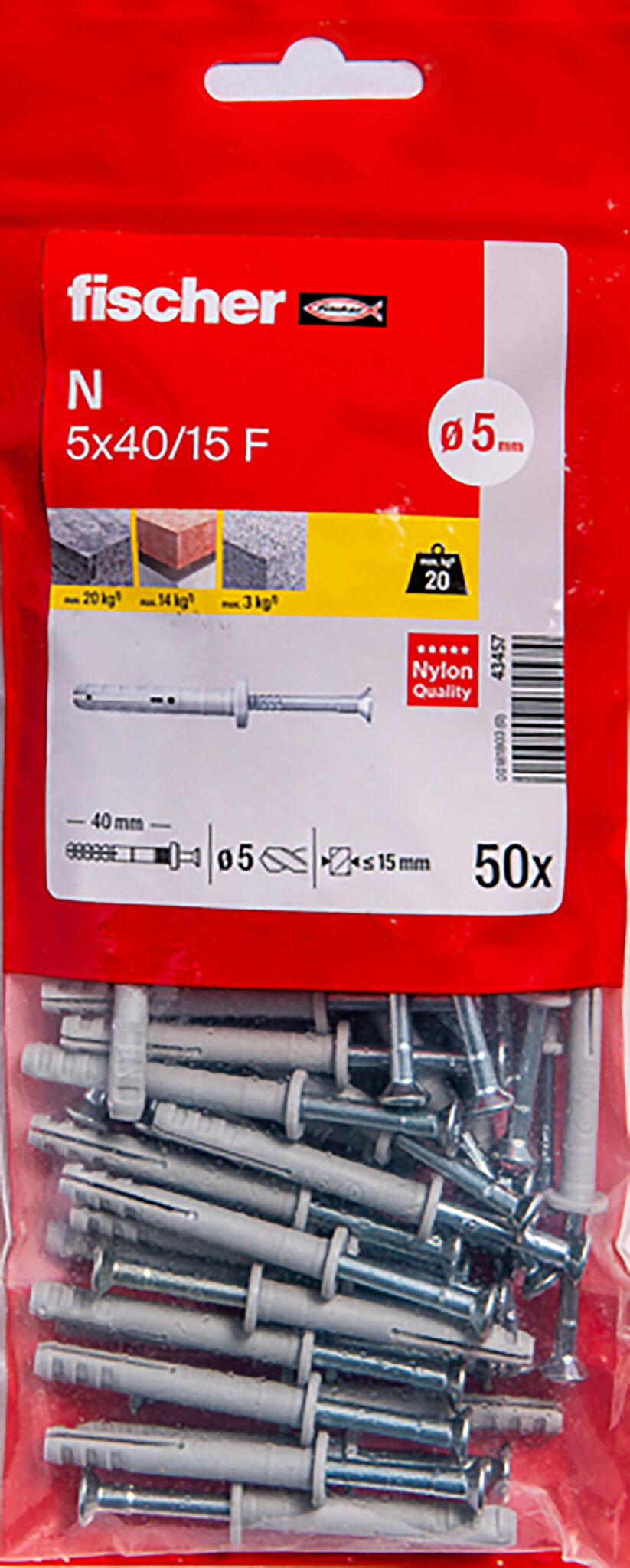 Packaging: "Cheville à frapper N 5X40/15 F /50B en acier électrozingué"