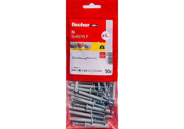 Packaging: "Cheville à frapper N 5X40/15 F /50B en acier électrozingué"