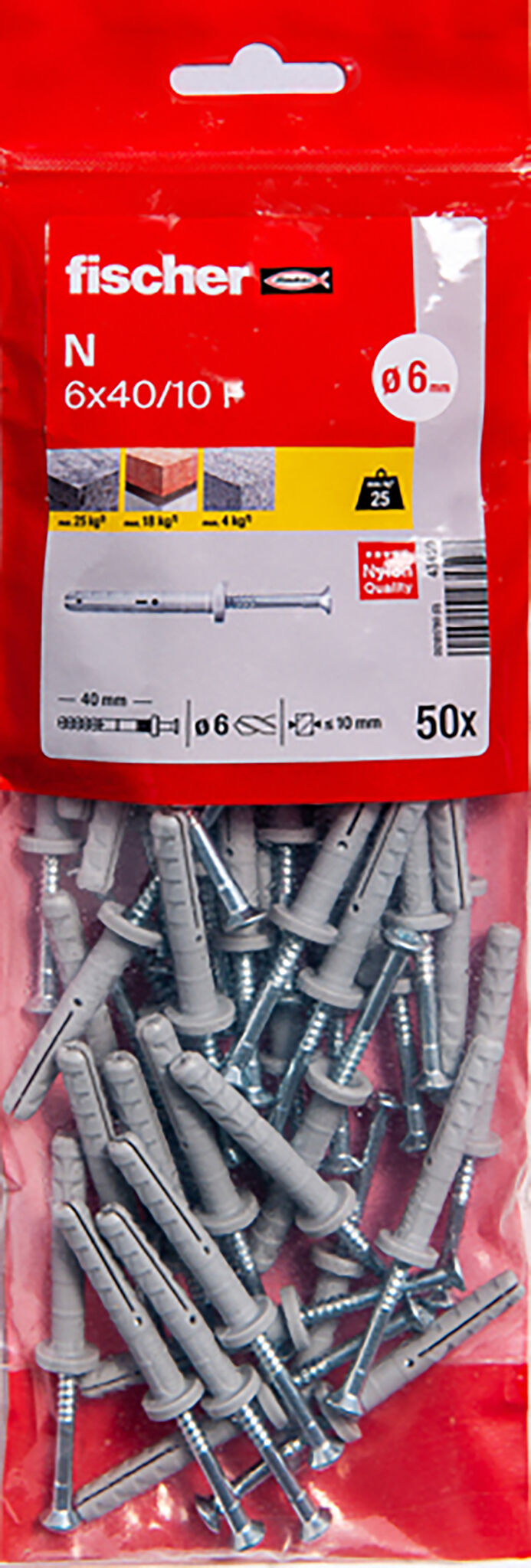 Packaging: "Cheville à frapper N 6X40/10 F /50B en acier électrozingué"