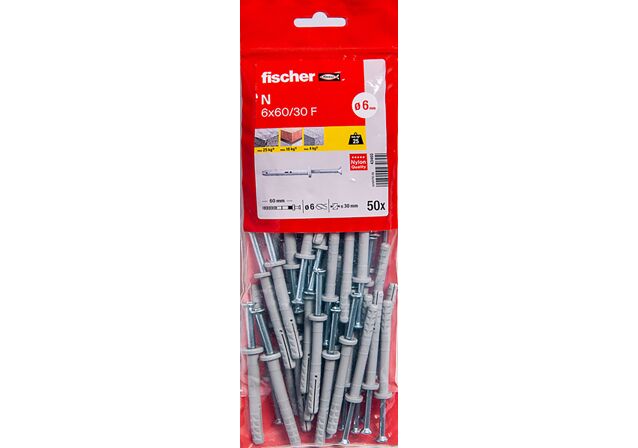Packaging: "Cheville à frapper N 6X60/30 F /50B en acier électrozingué"