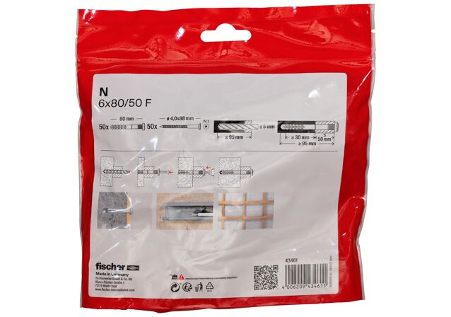 Packaging: "Cheville à frapper N 6X80/50 F /50B en acier électrozingué"