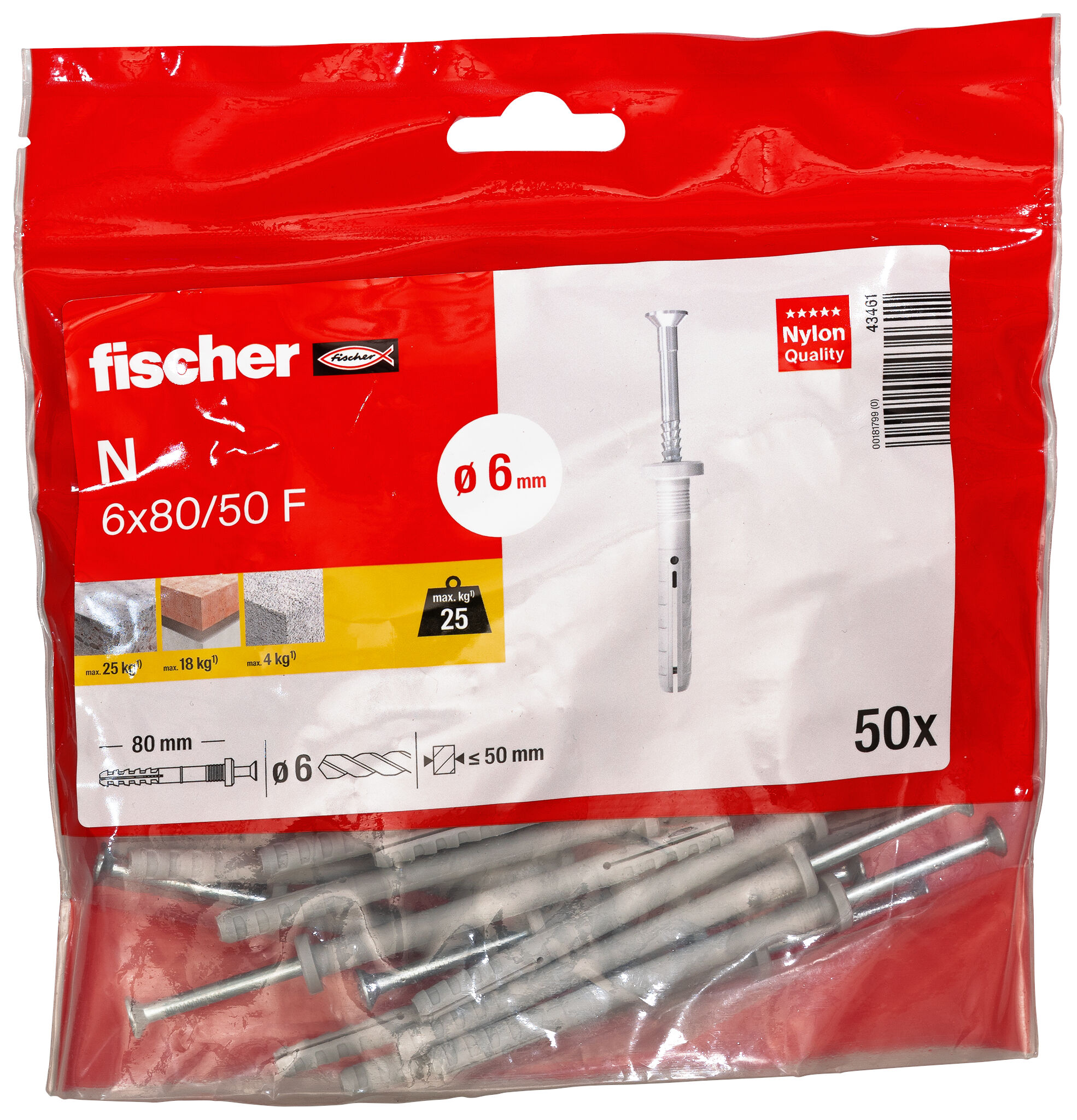 Packaging: "Cheville à frapper N 6X80/50 F /50B en acier électrozingué"