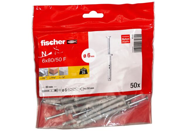 Packaging: "Cheville à frapper N 6X80/50 F /50B en acier électrozingué"