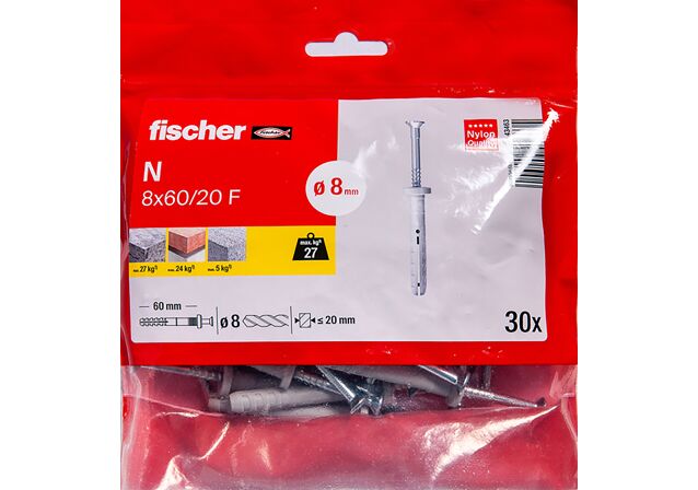 Packaging: "Cheville à frapper N 8X60/20 F /30B en acier électrozingué"