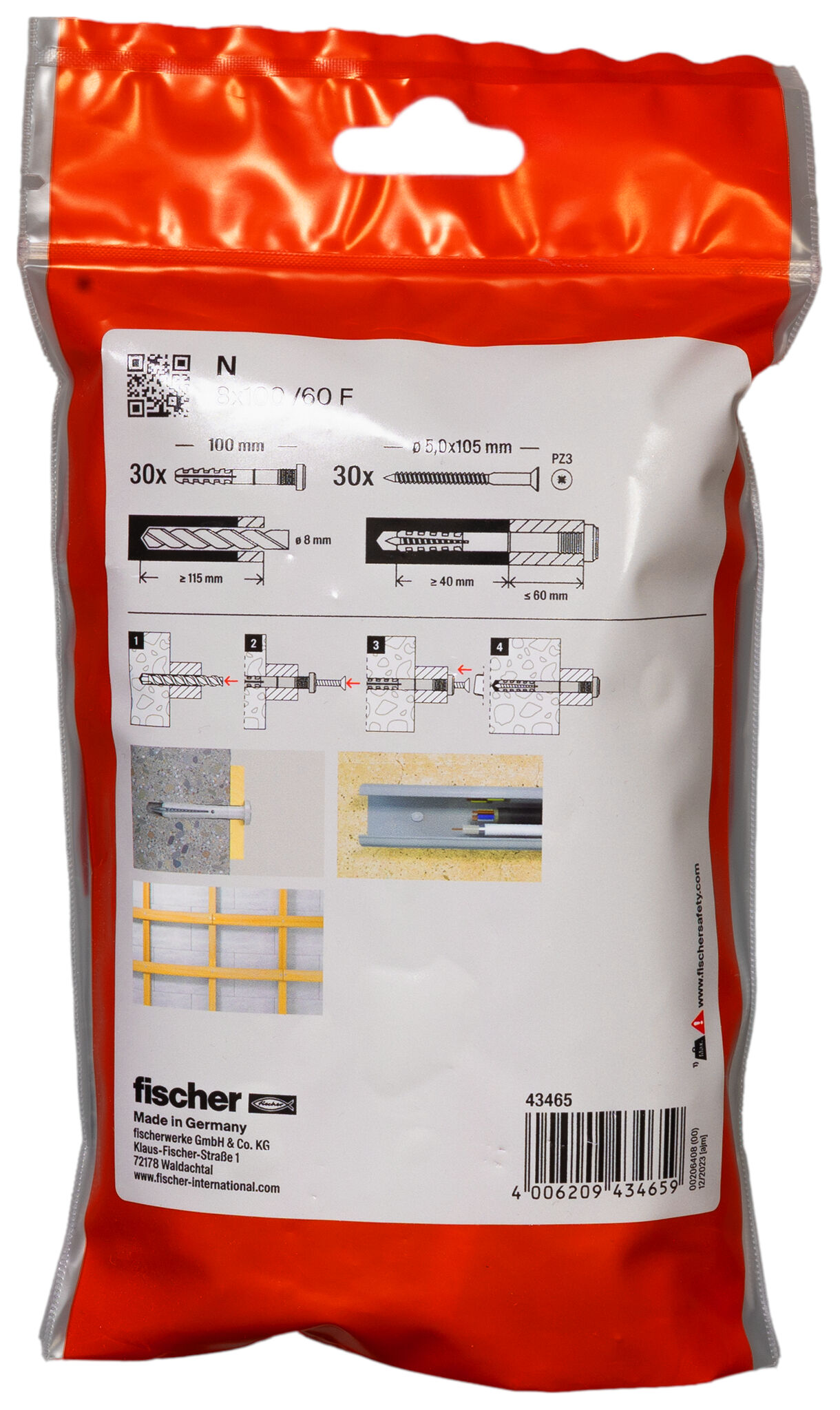 Packaging: "Cheville à frapper N 8X100/60 F /30B en acier électrozingué"