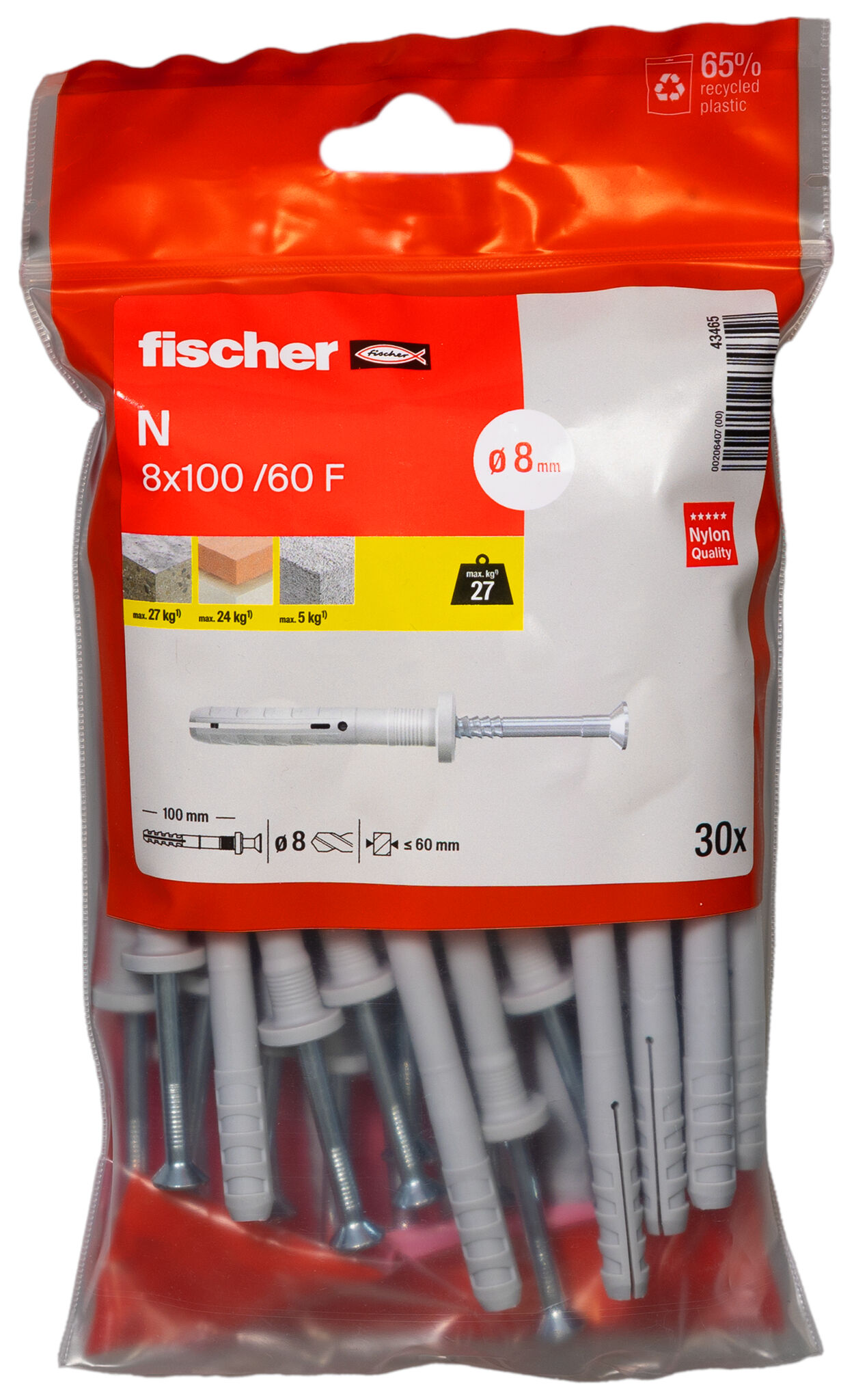 Packaging: "Cheville à frapper N 8X100/60 F /30B en acier électrozingué"