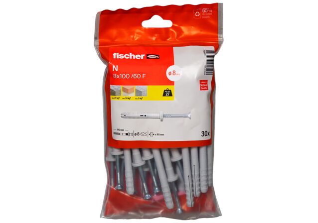 Packaging: "Cheville à frapper N 8X100/60 F /30B en acier électrozingué"