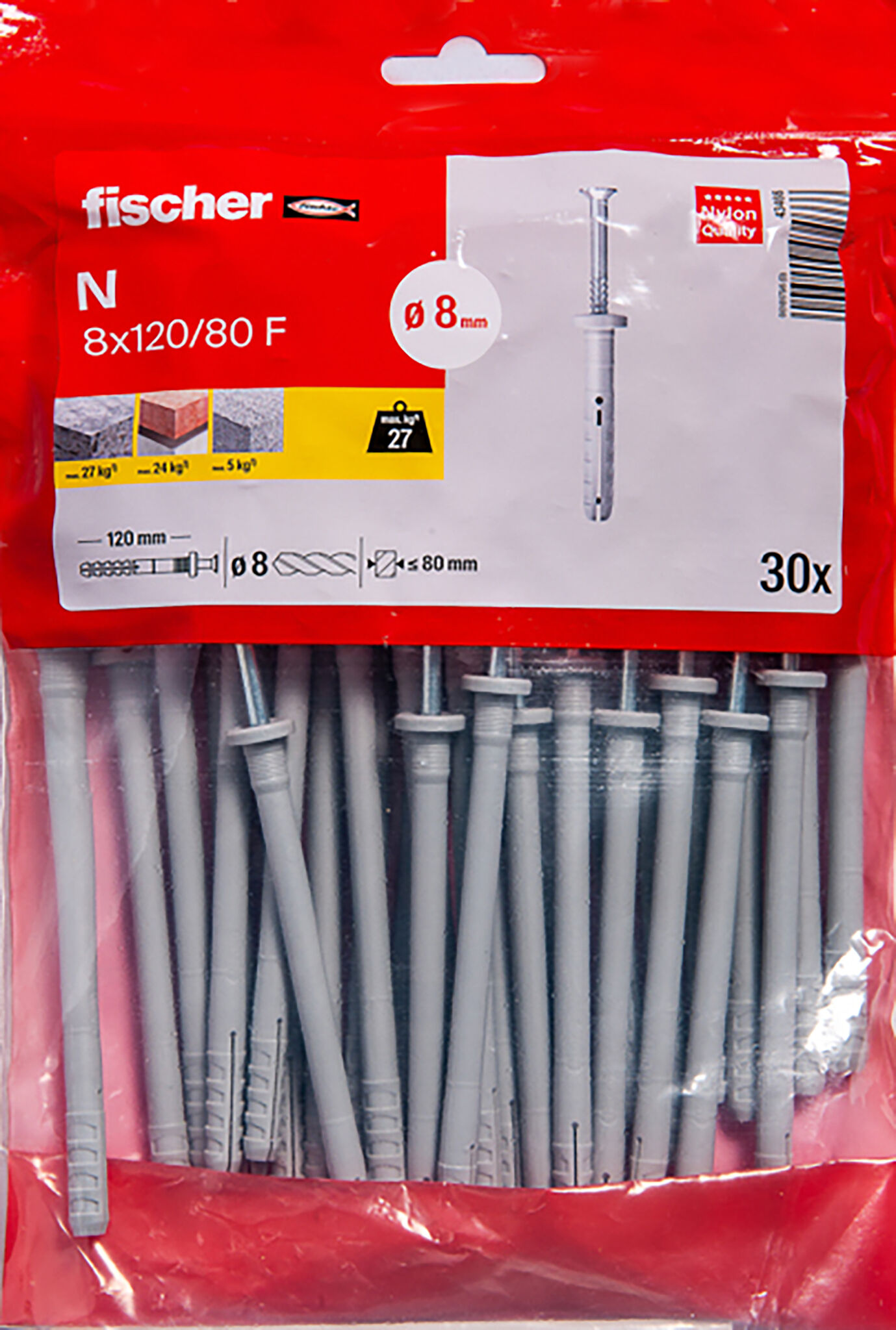 Packaging: "Cheville à frapper N 8X120/80 F /30B en acier électrozingué"