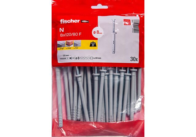 Packaging: "Cheville à frapper N 8X120/80 F /30B en acier électrozingué"