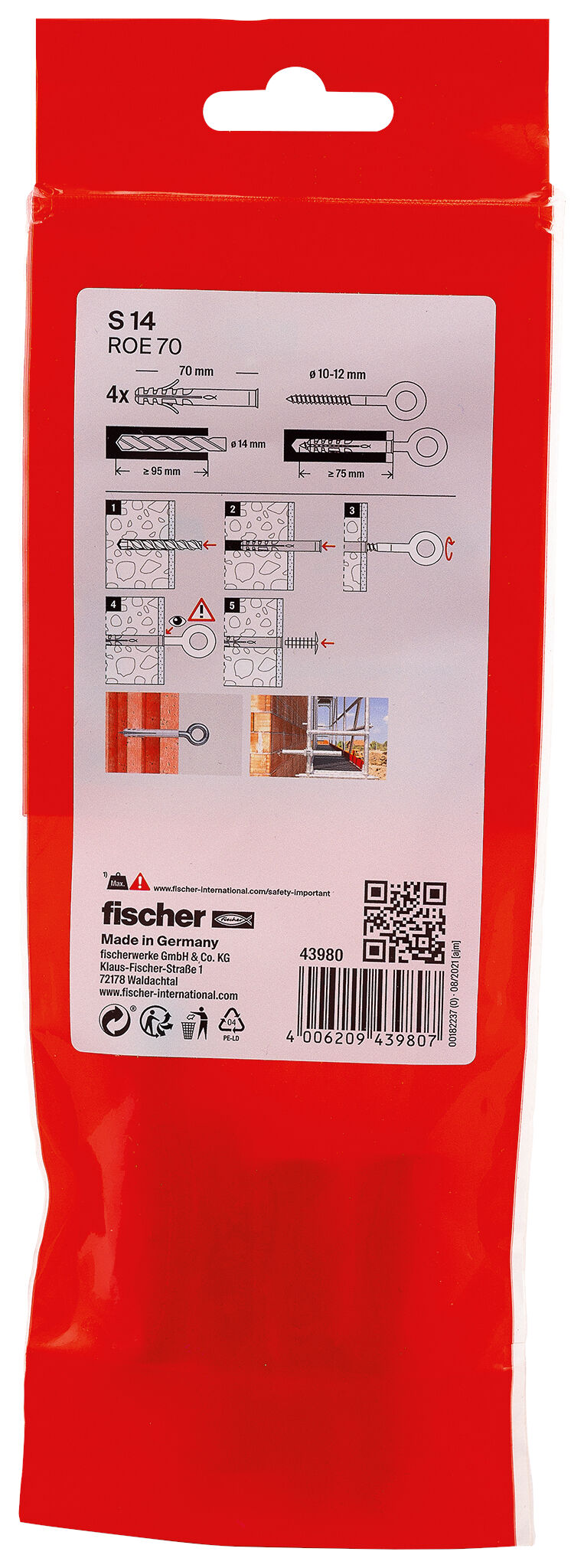 Packaging: "Cheville S 14 ROE 70 /4B pour échafaudage de pied"