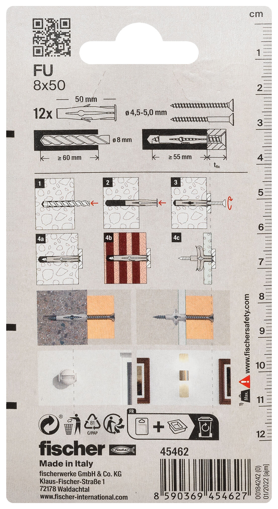 Packaging: "fischer Universal plug FU 8 x 50"