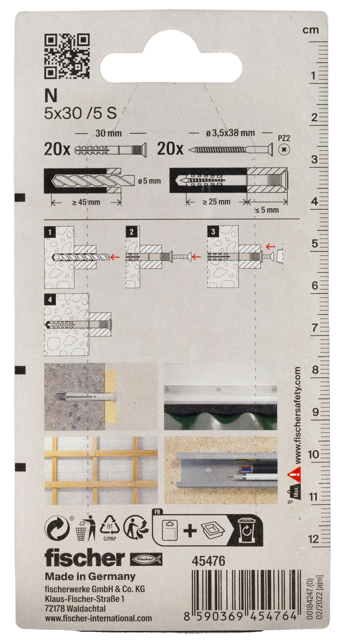 Packaging: "fischer Hammerfix N 5 x 30/5 S with countersunk head gvz SB-card"