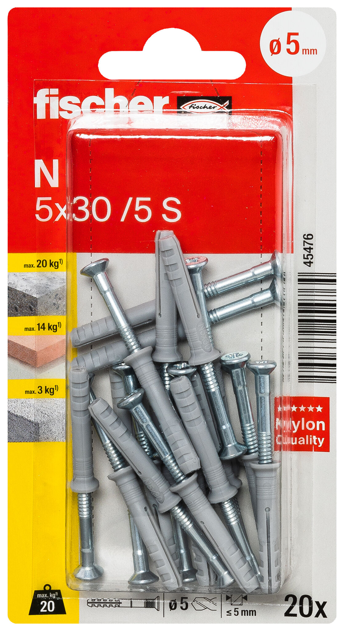 Packaging: "fischer Hammerfix N 5 x 30/5 S with countersunk head gvz SB-card"