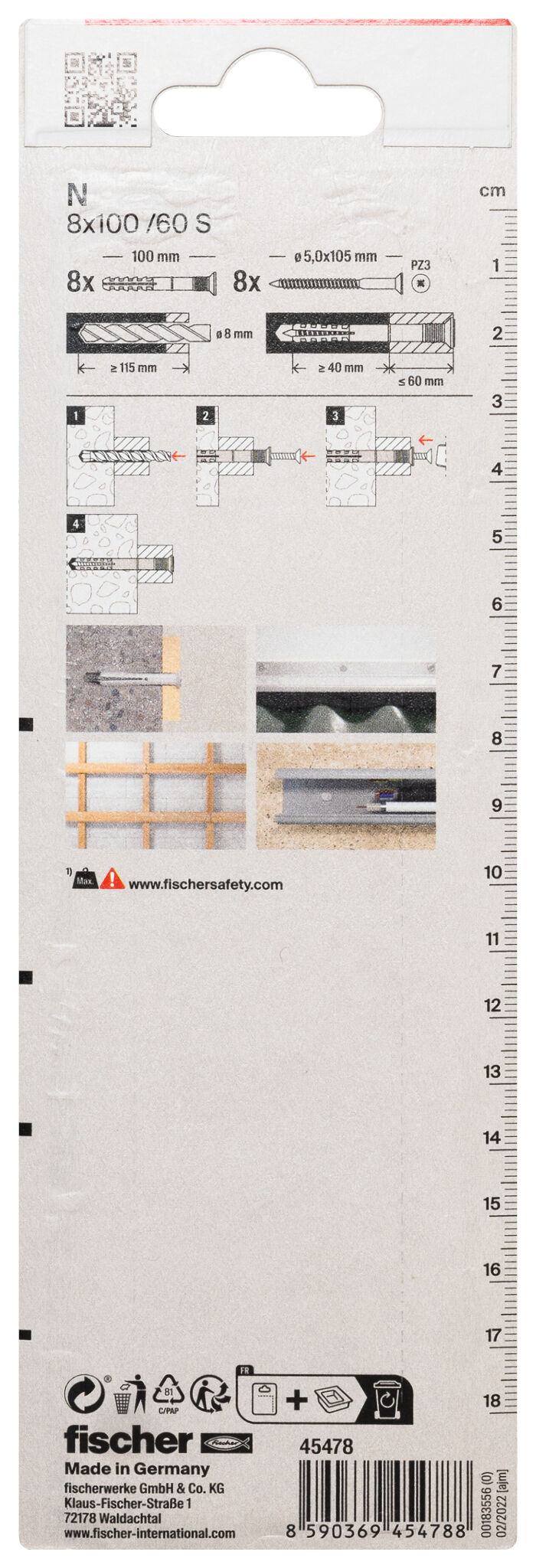 Packaging: "fischer Hammerfix N 8 x 100/60 S with countersunk head gvz SB-card"