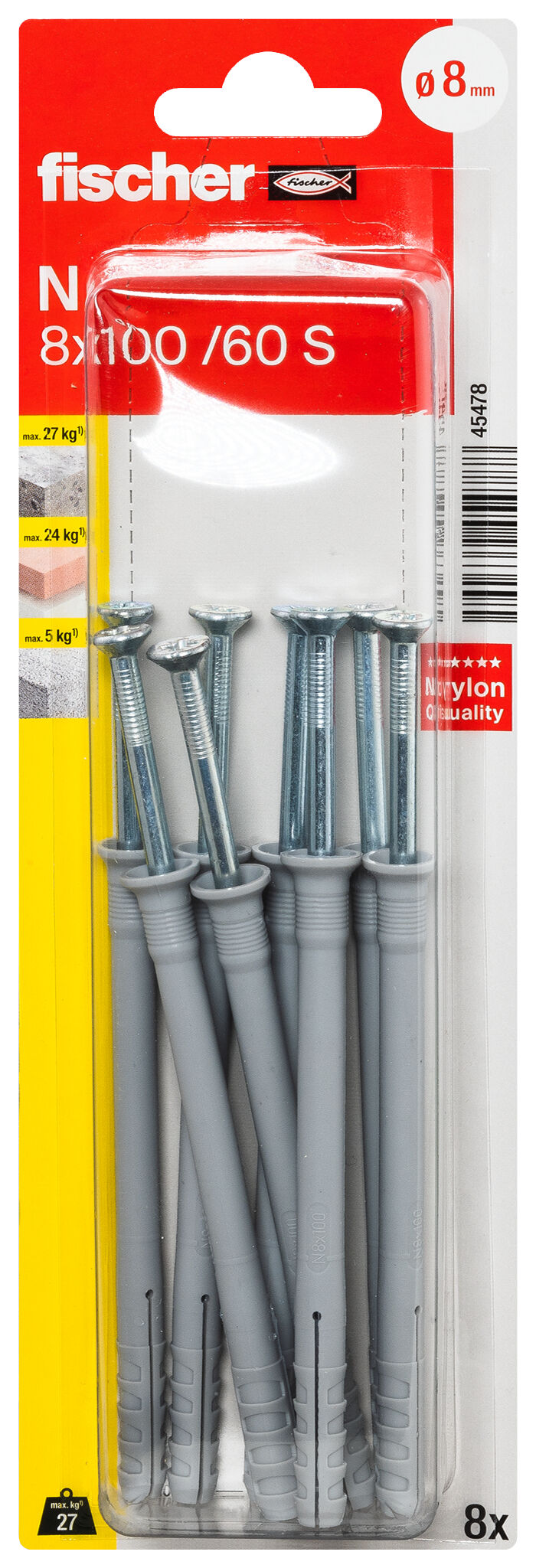 Packaging: "fischer Hammerfix N 8 x 100/60 S with countersunk head gvz SB-card"