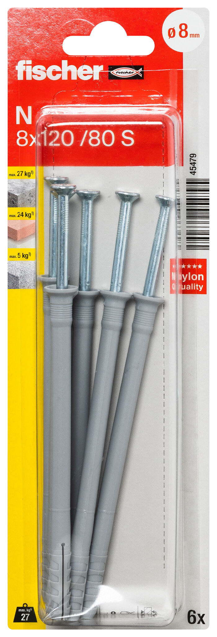 Verpackung: "fischer Nageldübel N 8 x 120 / 80 S mit Schraube"