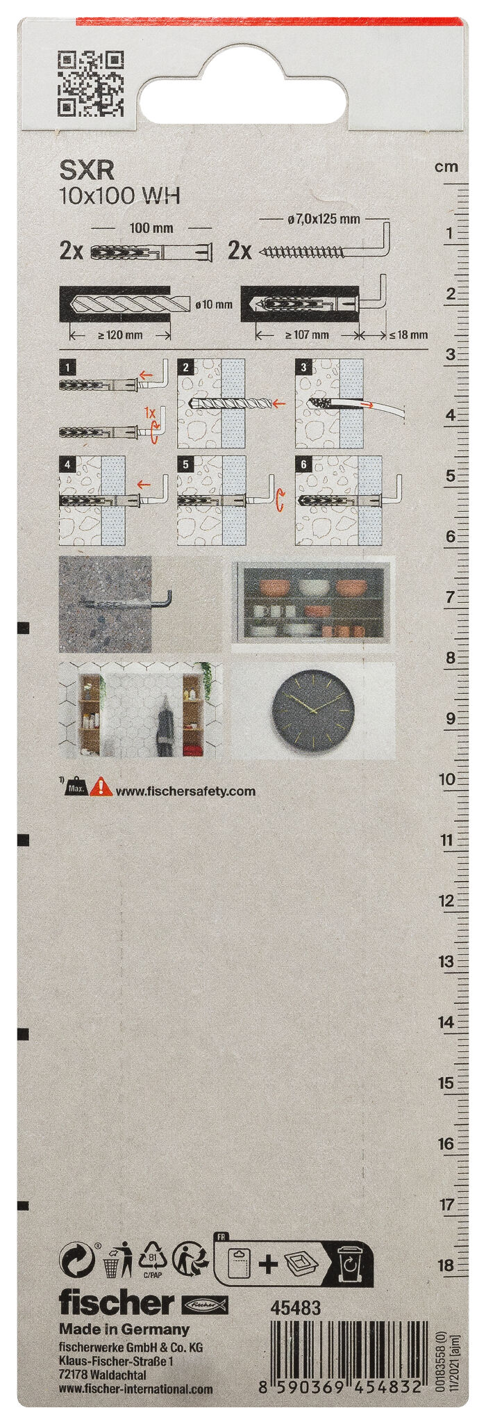 Verpackung: "fischer Langschaftdübel SXR 10 x 100 WH mit Winkelhaken"