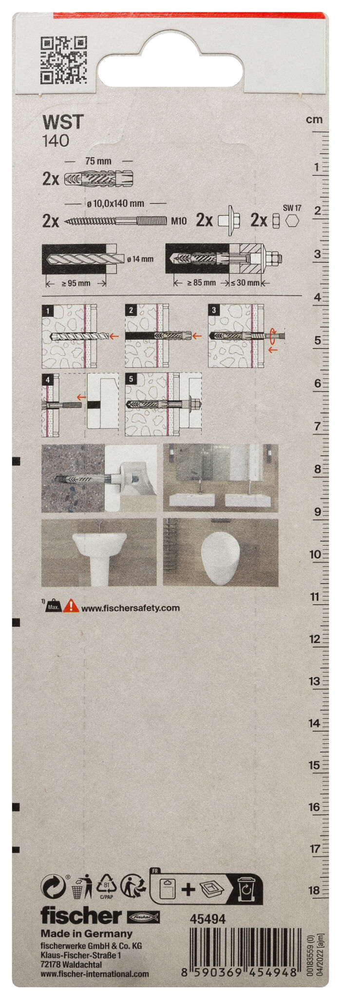 Packaging: &quot;fischer Wash basin fixing WST 140&quot;