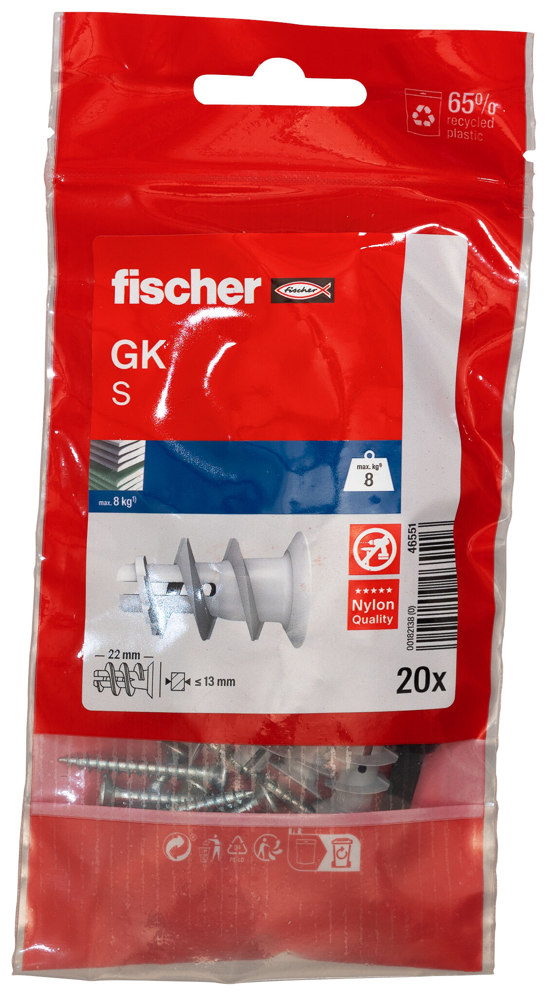 Packaging: "Cheville nylon pour carton-plâtre GK-S/20 B avec vis"