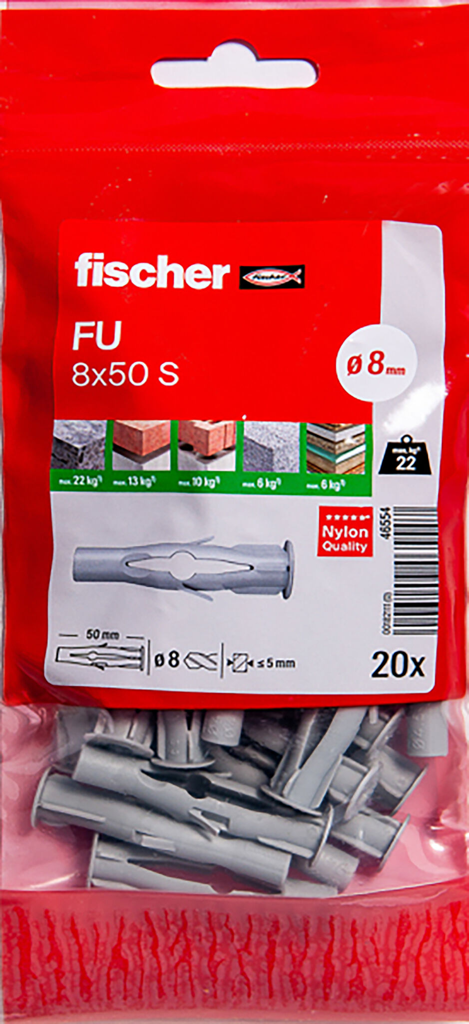 Packaging: "Cheville universelle FU 8X50 S/20 B avec vis"
