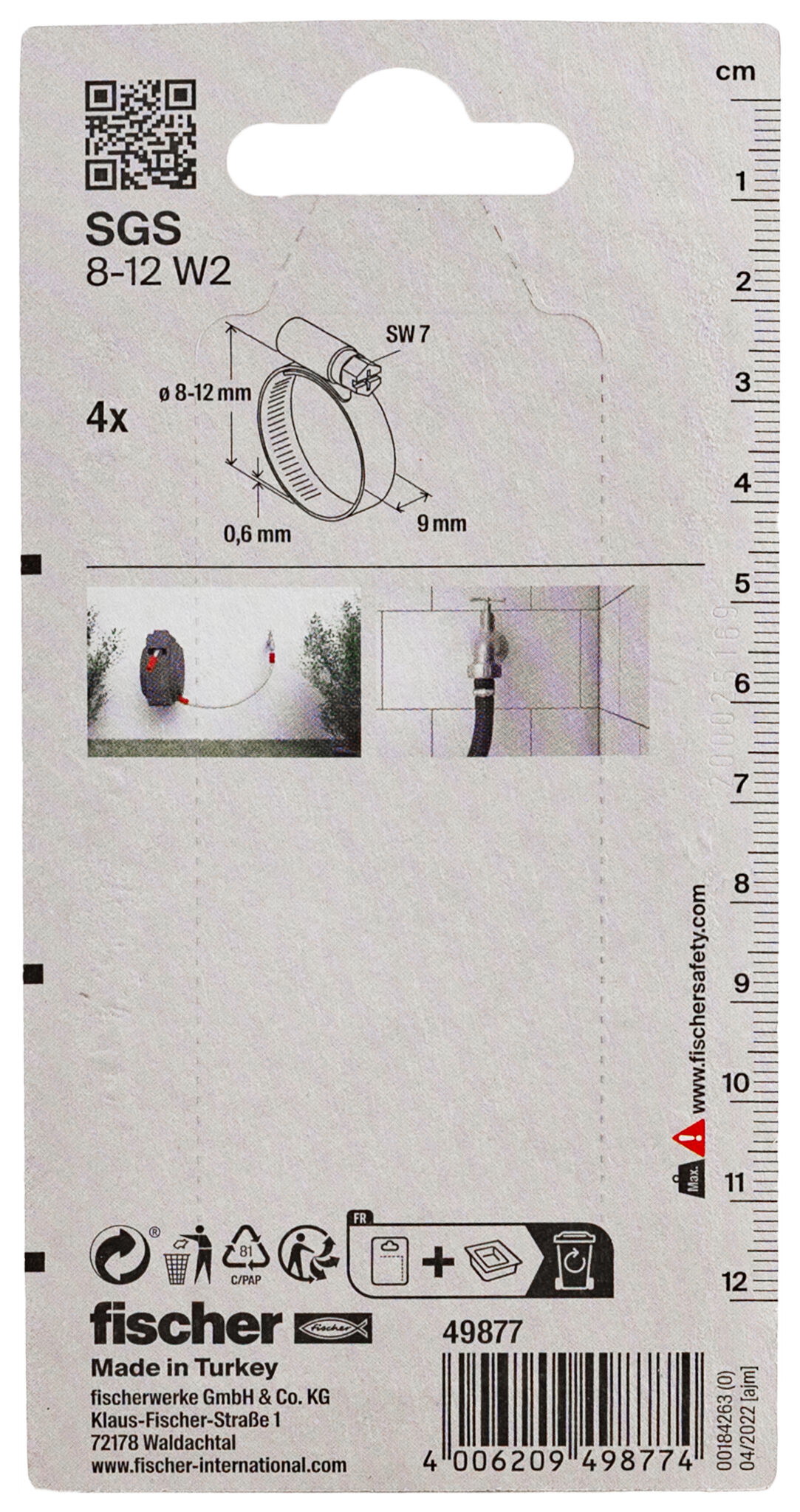 Packaging: "fischer Hose clamp SGS 8 - 12 W2 K"