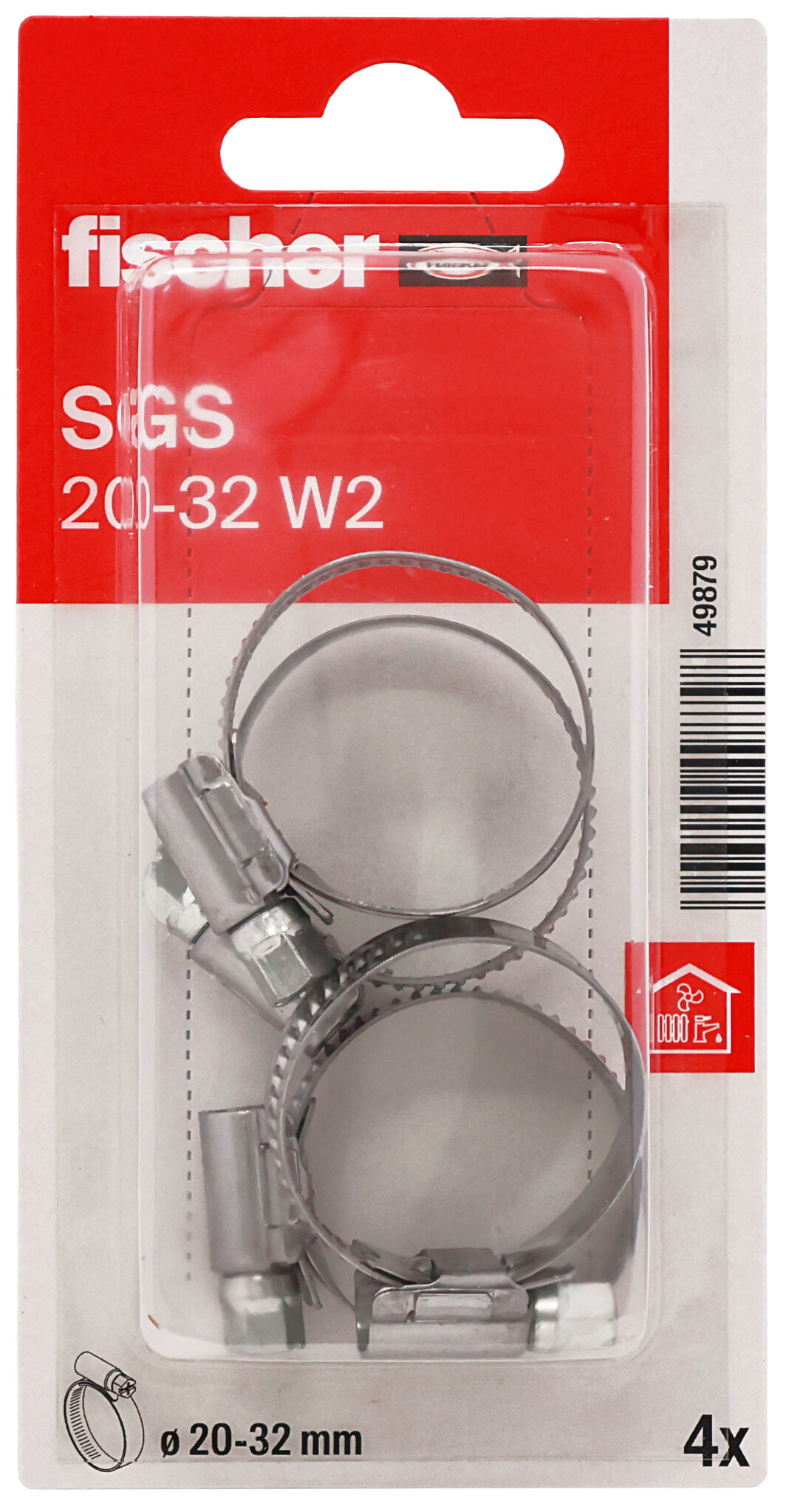 Packaging: "fischer SGS 20 - 32 W1 K Σφιγκτήρας εύκαμπτων σωλήνων σε blister"