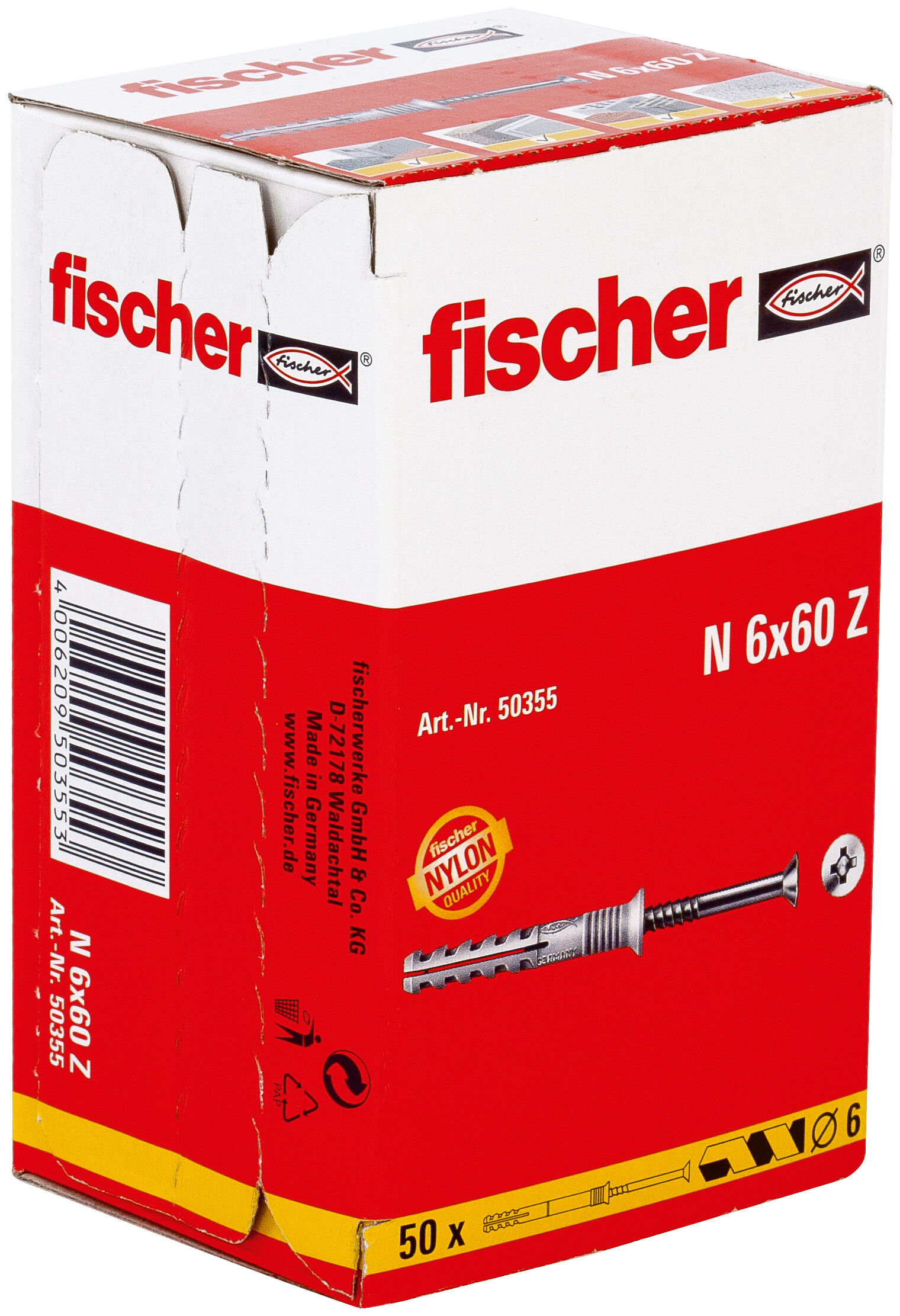 Packaging: "fischer Hammerfix N 6 x 60/30 S with countersunk head gvz carton"