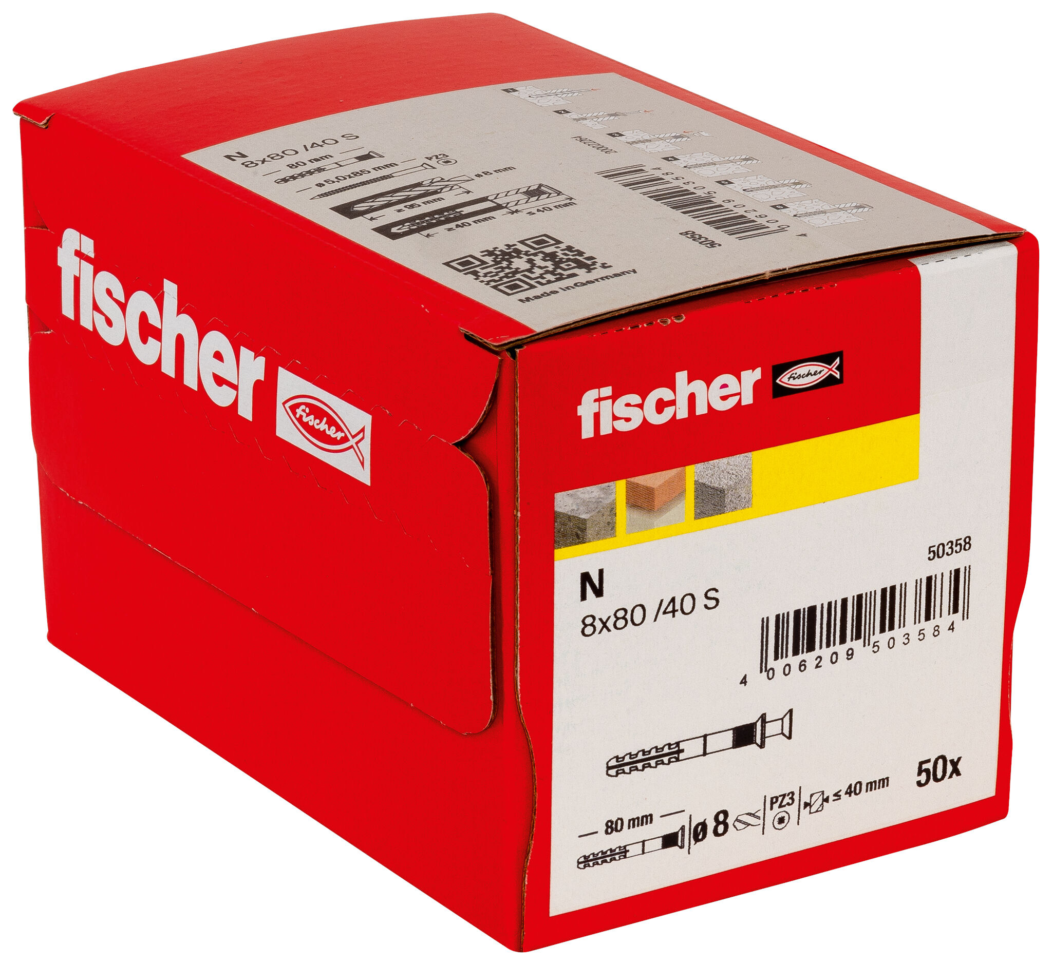 Packaging: "fischer Hammerfix N 8 x 80/40 S with countersunk head gvz carton"