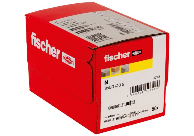 Verpackung: "fischer Nageldübel N 8 x 80/40 S Senkkopf"