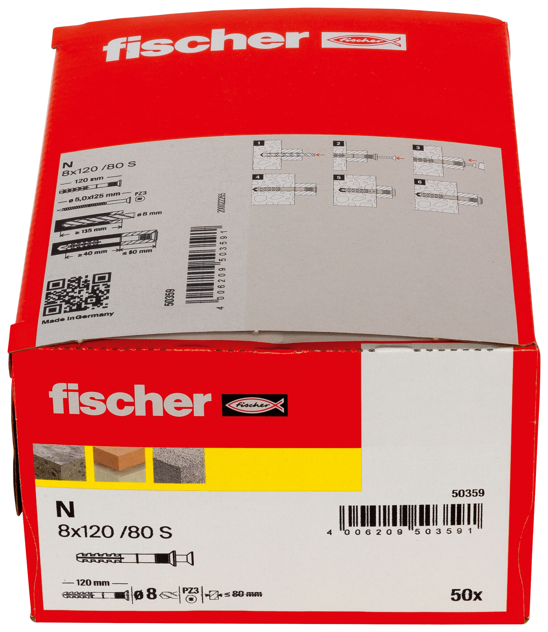 Verpackung: "fischer Nageldübel N 8 x 120/80 S Senkkopf"