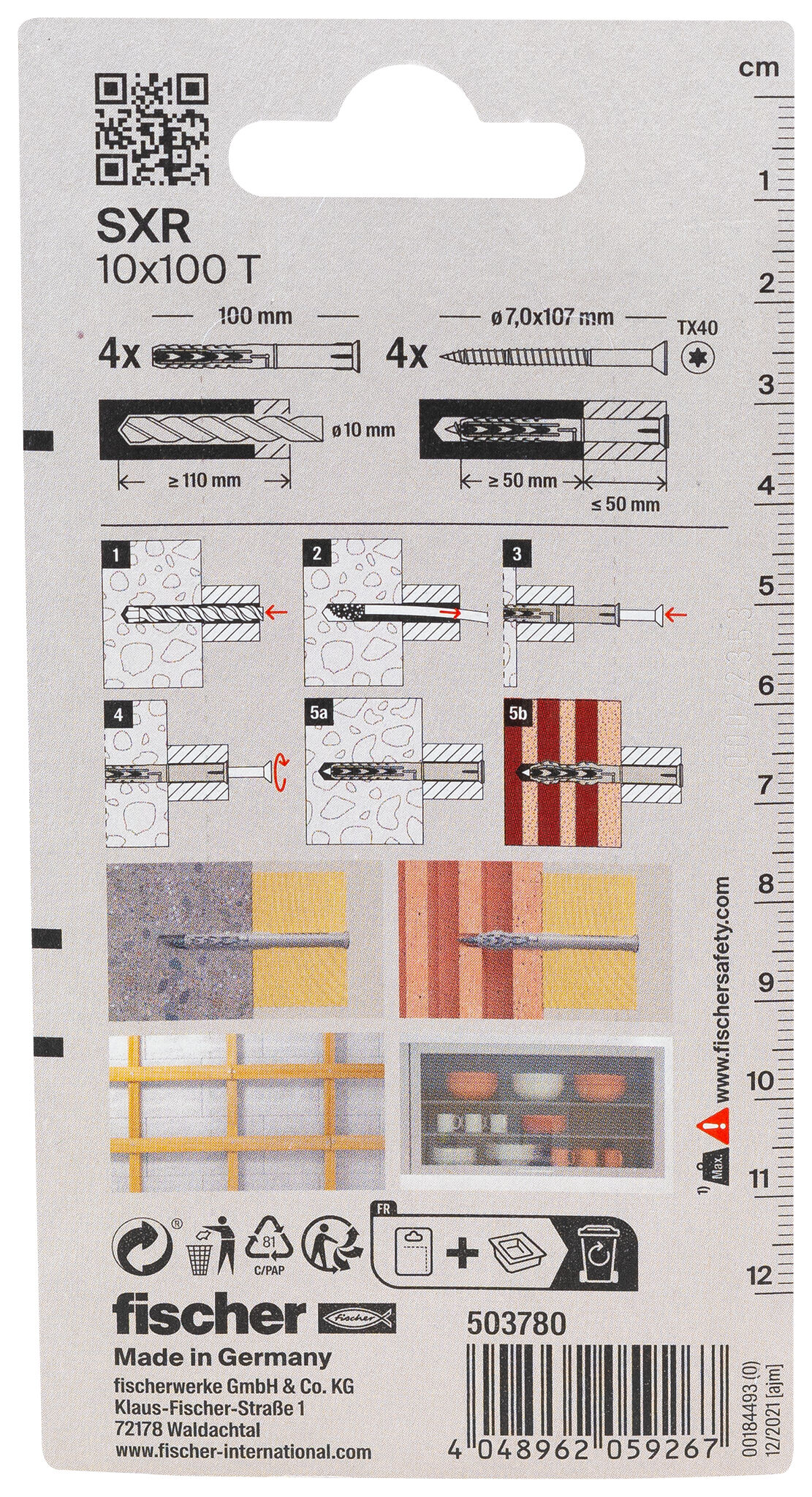 Verpackung: "fischer Langschaftdübel SXR 10 x 100 T Senkkopfschraube"