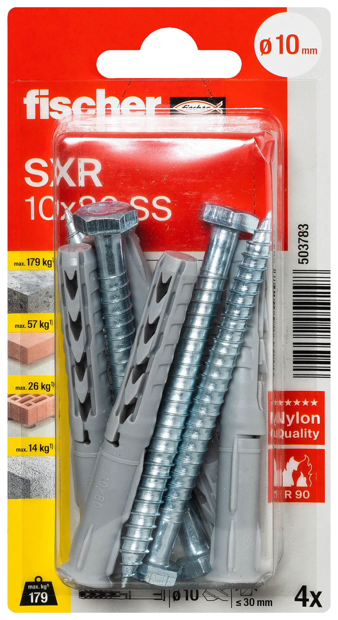 Packaging: "fischer Frame fixing SXR 10 x 80 SS K with hexagonal screw"