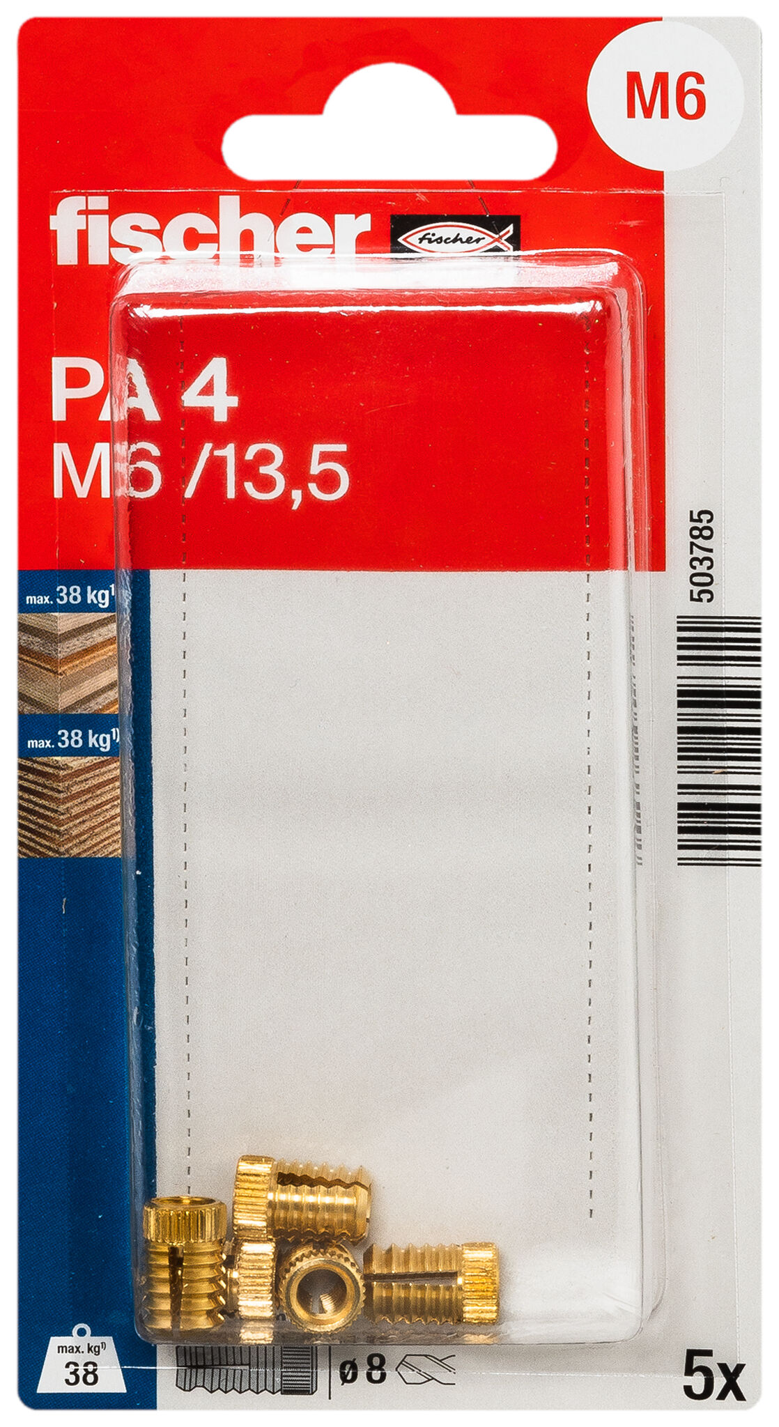 Packaging: "fischer Brass fixing PA 4 M6/13.5 K SB-card"