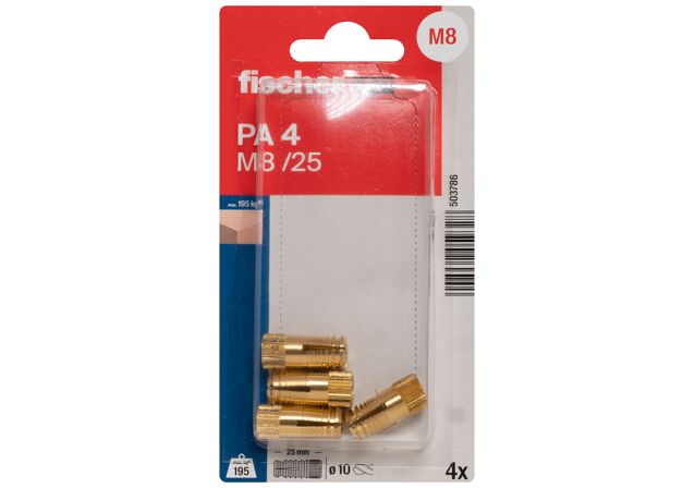 Packaging: "fischer Brass fixing PA 4 M8/25 K SB-card"