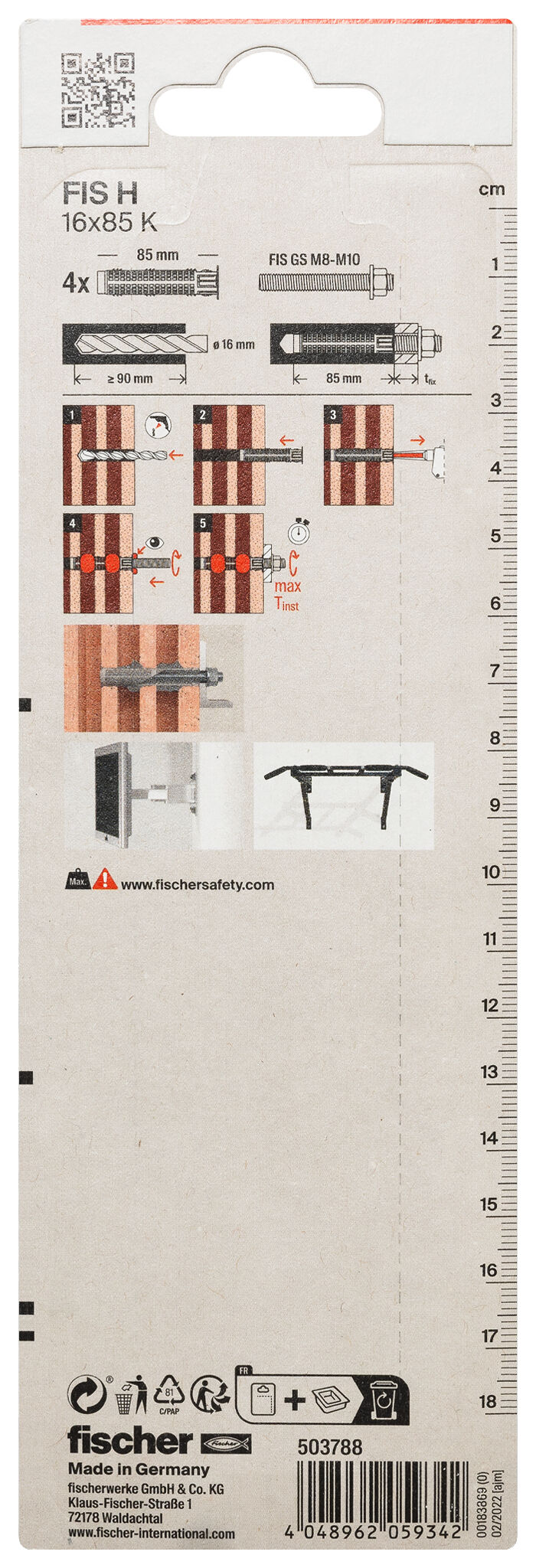 Packaging: &quot;fischer Injection anchor sleeve FIS H 16 x 85 K plastic SB-card&quot;