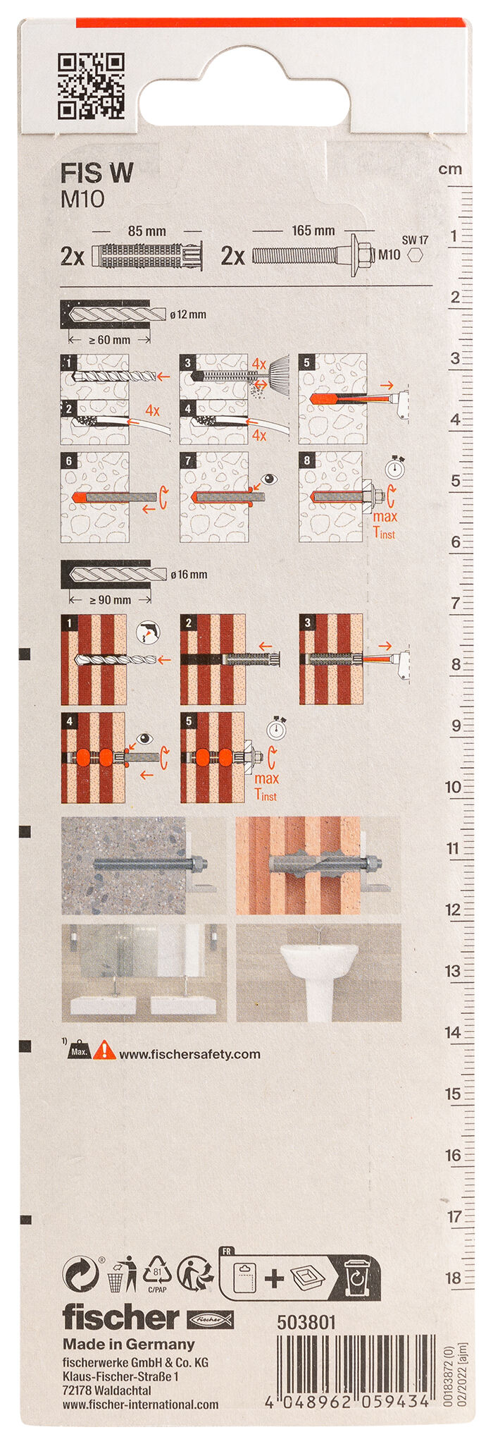 Packaging: "fischer Sanitary fixing set for injection systems FIS W M10"