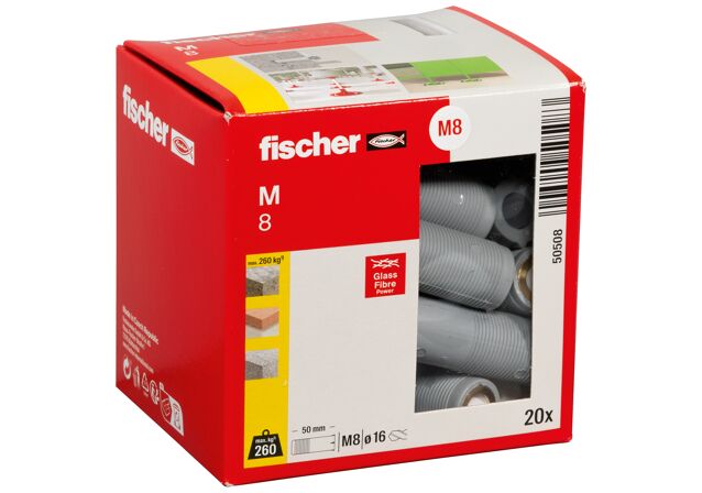 Packaging: "El potente taco de expansión de Nylon con cono de latón para roscas métricas. (20 uds)"