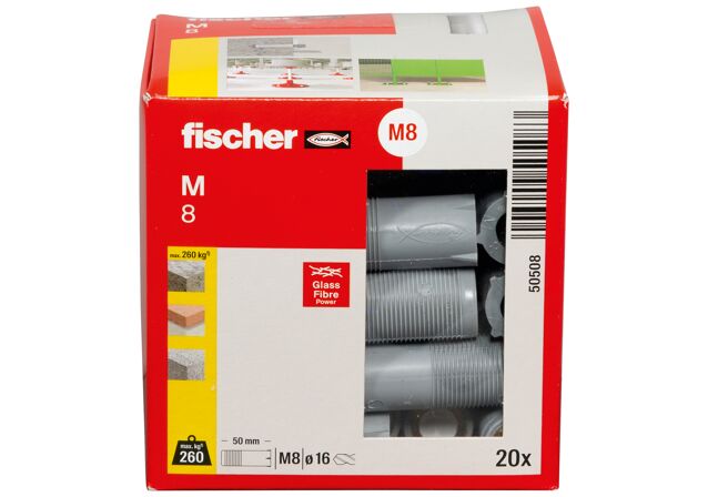 Packaging: "El potente taco de expansión de Nylon con cono de latón para roscas métricas. (20 uds)"