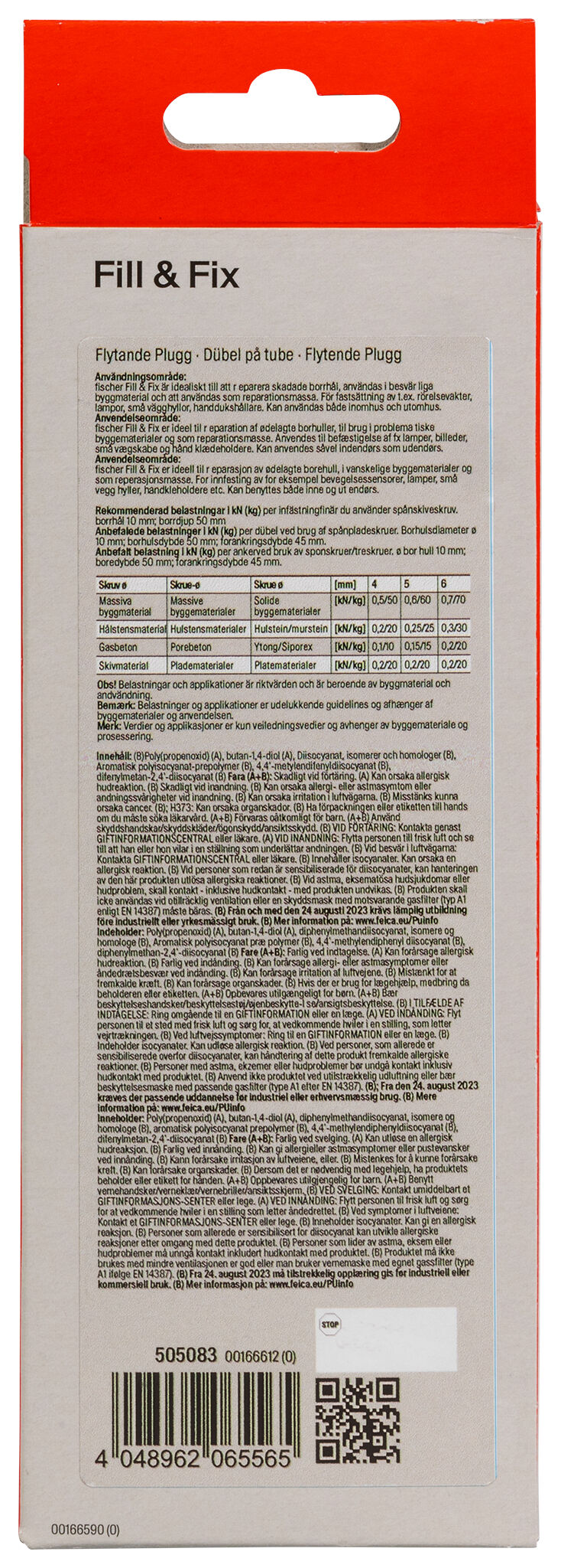 Packaging: "fischer Fill&Fix injection fixing K"