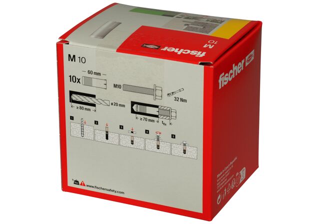 Packaging: "El potente taco de expansión de Nylon con cono de latón para roscas métricas. (10 uds)"