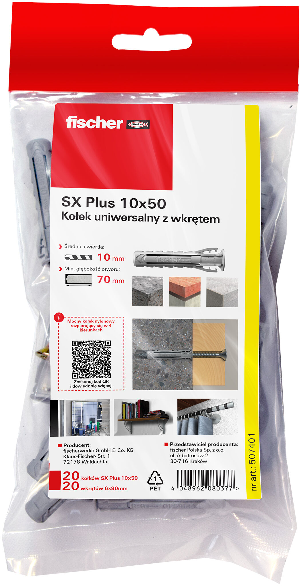 Packaging: "Kołek rozporowy fischer SX Plus 10 x 50 S z wkrętem"