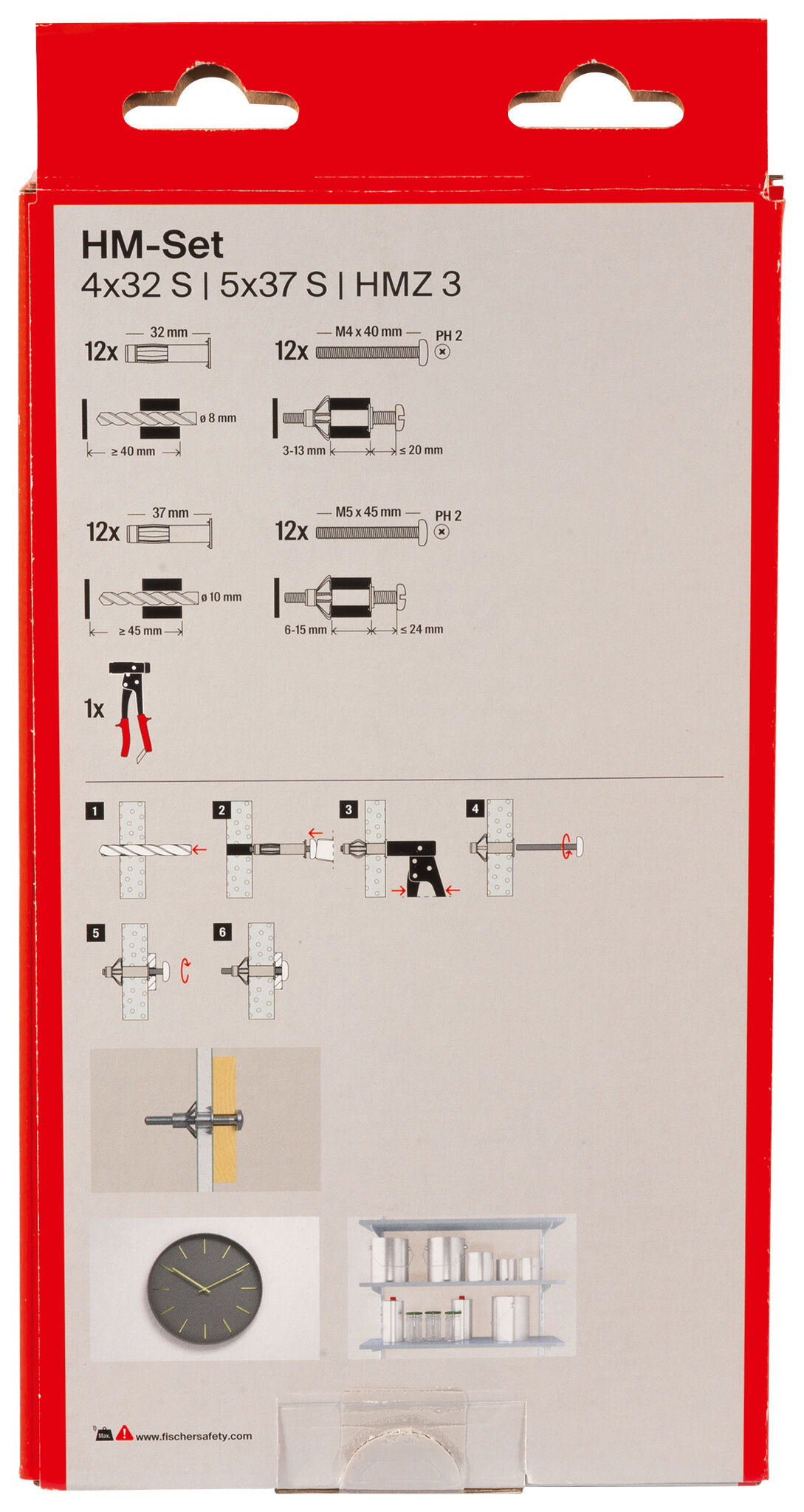Packaging: "Kit Pince avec 24 chevilles pour corps creux HM + vis"