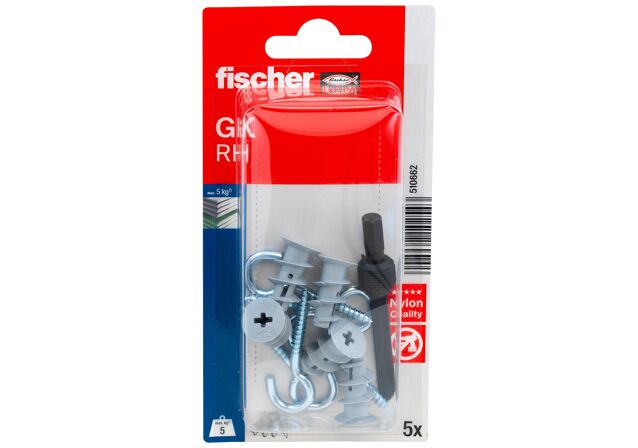 Packaging: "fischer Plasterboard fixing GK RH with round hook"