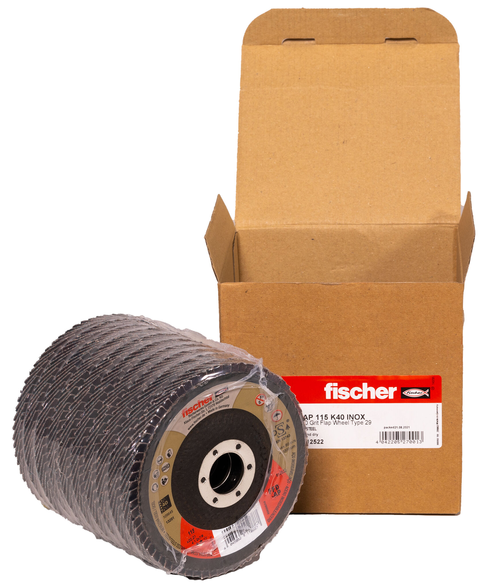 Packaging: "fischer flap disc FFD-AP 115 K40 inox"