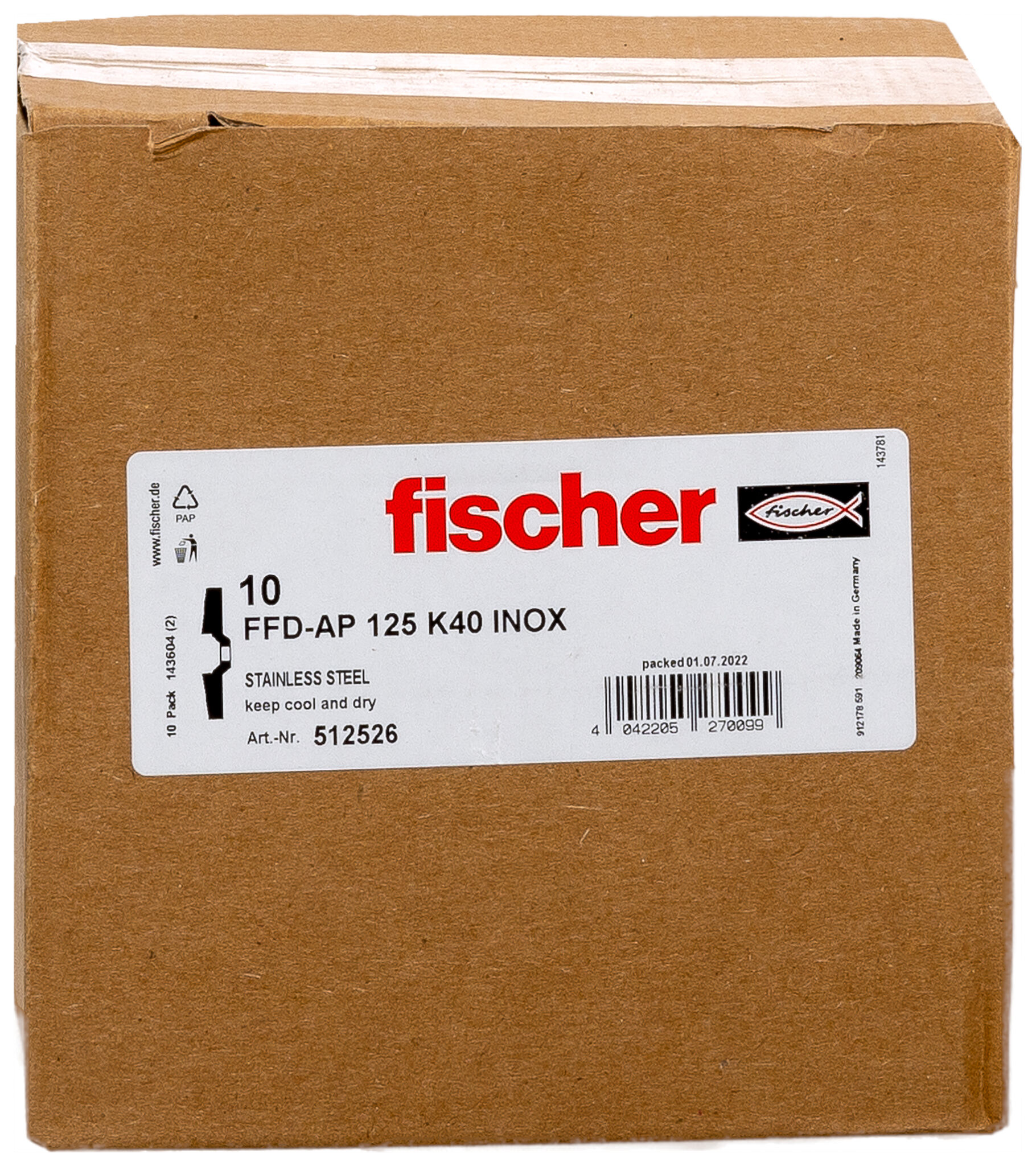 Packaging: "Disc lamelar fischer FFD-AP 125 K40 pentru inox"