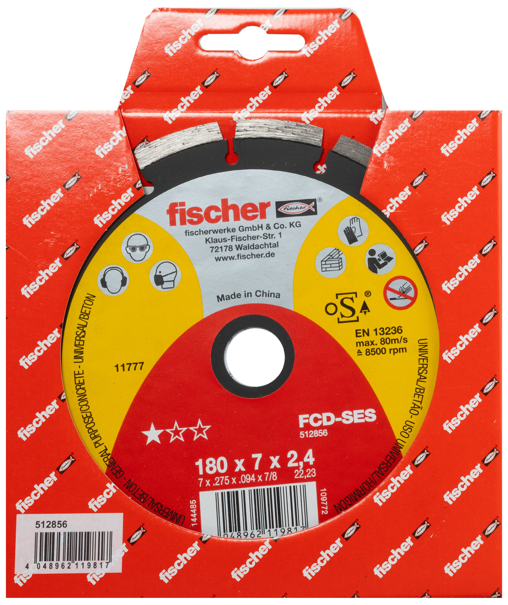 Packaging: "fischer segmentový diamantový rezný kotúč FCD-SES 180 x 2,4 x 22,23 DIA"