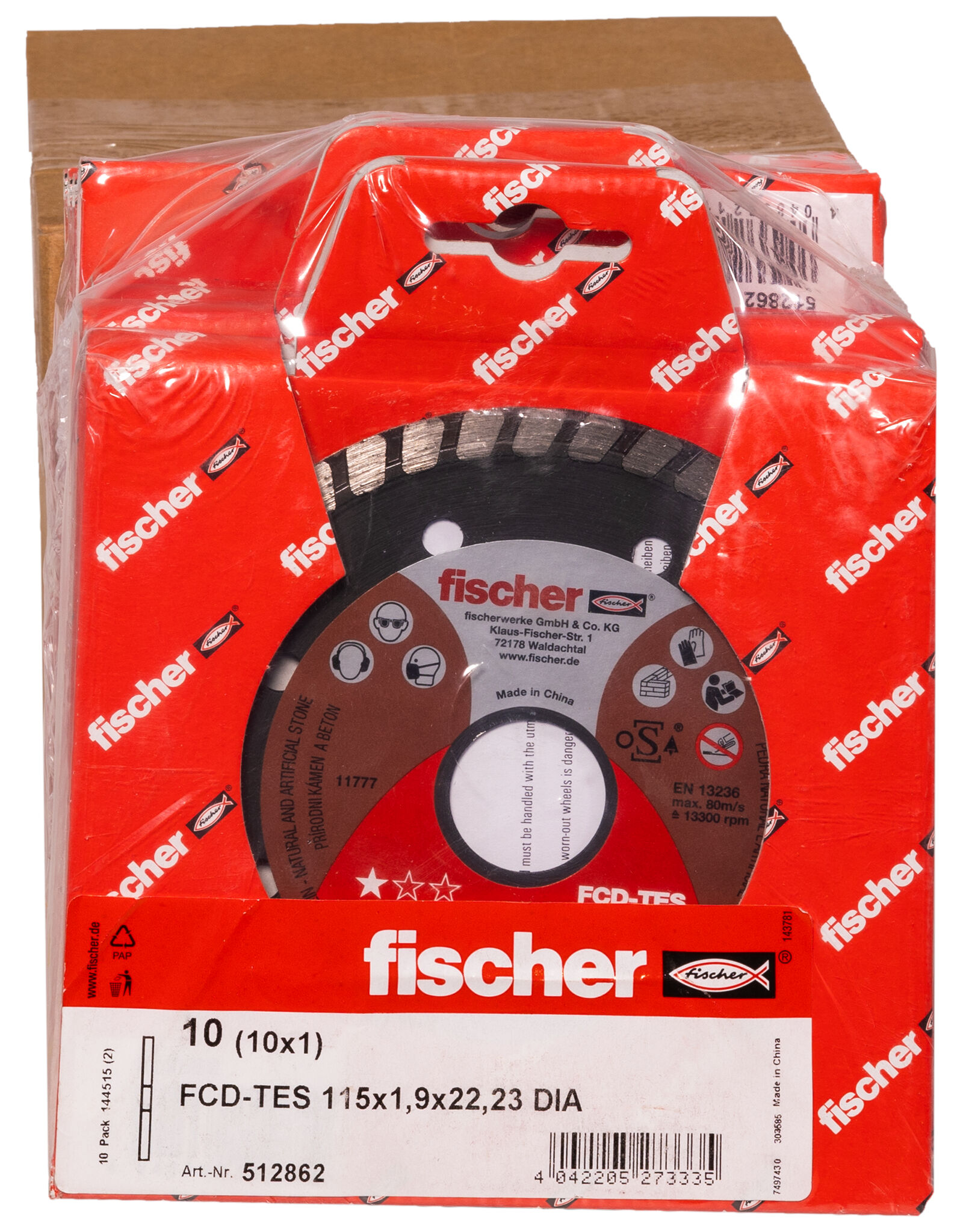 Balení: "Diamantový kotouč celoobvodový fischer FCD-TES 115x1,9x22,23 turbo"